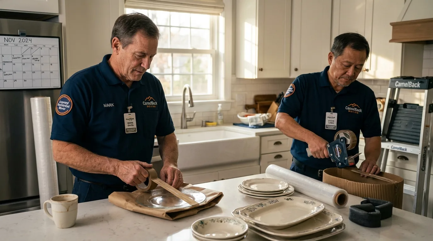 Professional crew packing kitchen dishware in Lagrange, OH